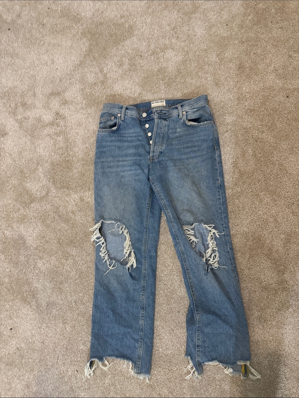 High-Rise Distressed Boyfriend Jeans in Blue - Unbranded